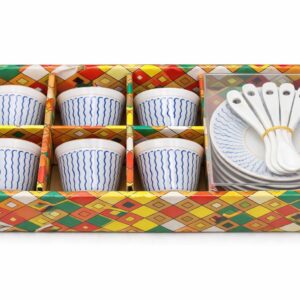 18-Piece Ceramic Coffee Cup Set – Blue Pattern