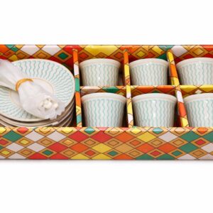 18-Piece Ceramic Coffee Cup Set – Green Pattern