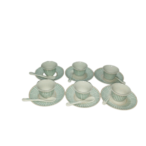 18 Pcs Cup Suacer Spoon Set / ፈናጅል ብ ቀጠልያ / ሲኒዎች በኣረንጋዴ