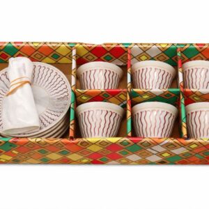 18-Piece Ceramic Coffee Cup Set – Red Pattern